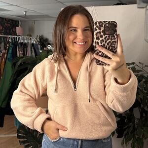 American Eagle Fleece 1/4 Zip Pullover Sweater Pink Size XS